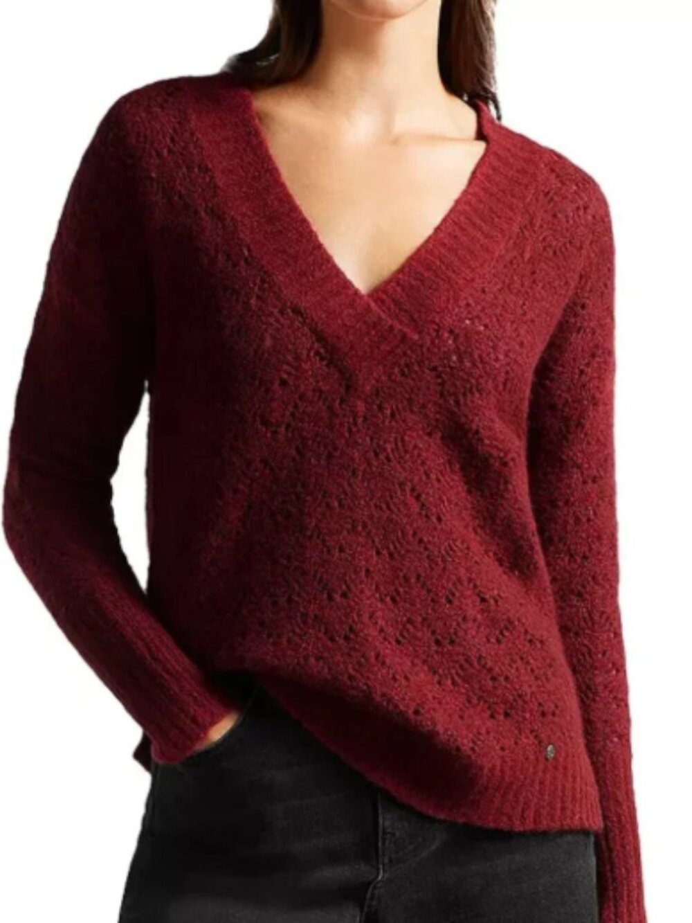 NWT Ted Baker London Jackely Wool Blend V-Neck Sweater Red Size 1 (US 4)
